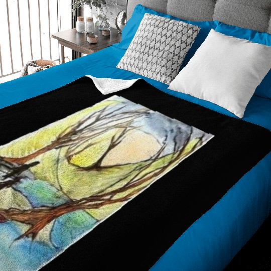 Serene Autumn River Scene Illustration Baby Blankets