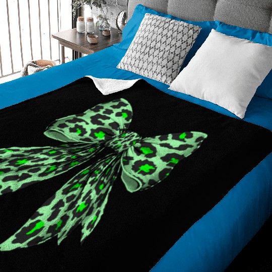 Coquette Bow Cheetah Animal Pattern Lime Green Baby Blankets
