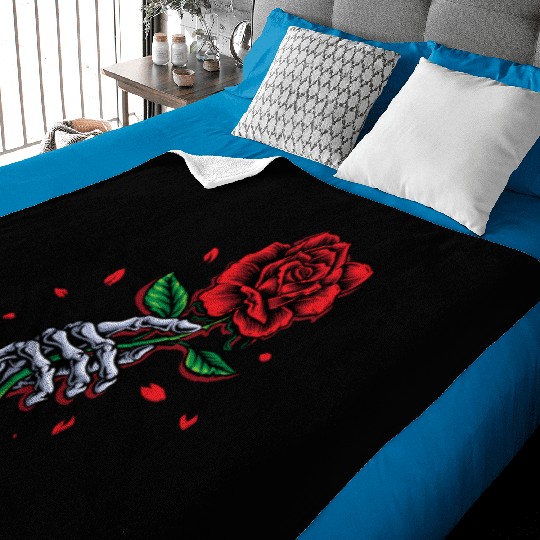 Skeleton Hand with Rose – Gothic Romance Art Baby Blankets