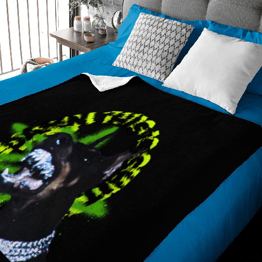 Aggressive Doberman with Spiked Text Baby Blankets