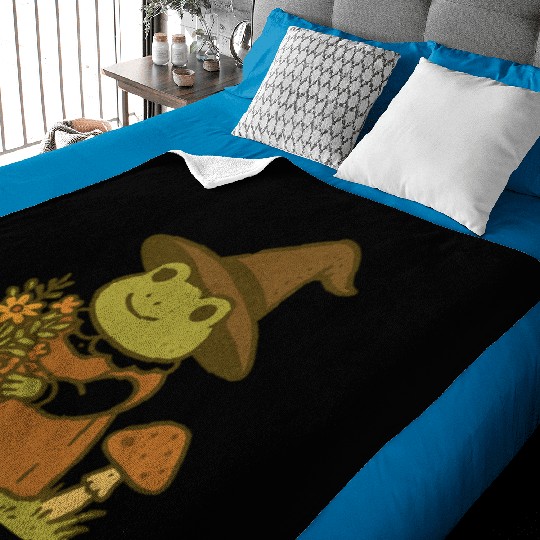 Enchanting Frog Witch with Mushroom and Flowers Baby Blankets