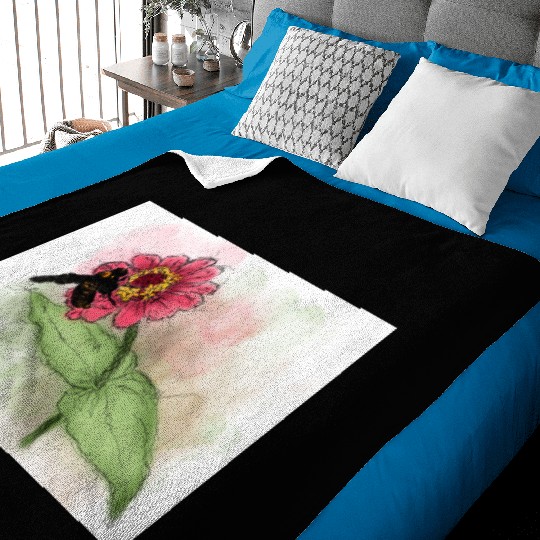 Wildflower and Bumblebee Illustration Baby Blankets