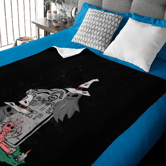 Spooky Witch and Doll Halloween Illustration Baby Blankets