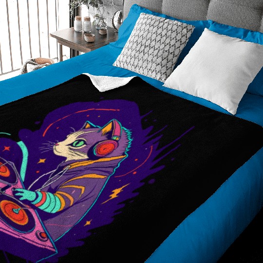 Cosmic Cat DJ Baby Blankets