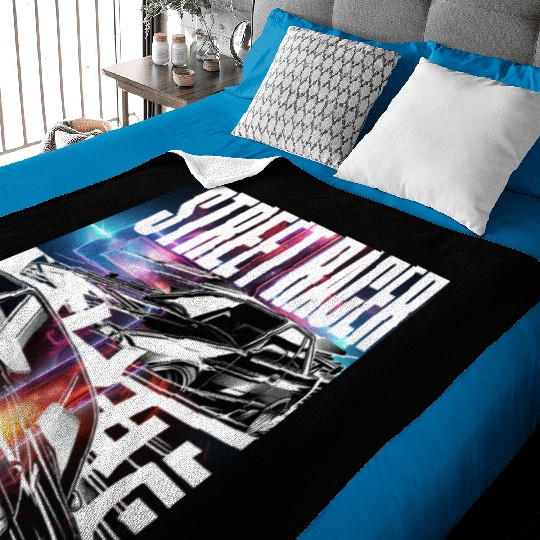 Neon Street Racer Illustration Baby Blankets