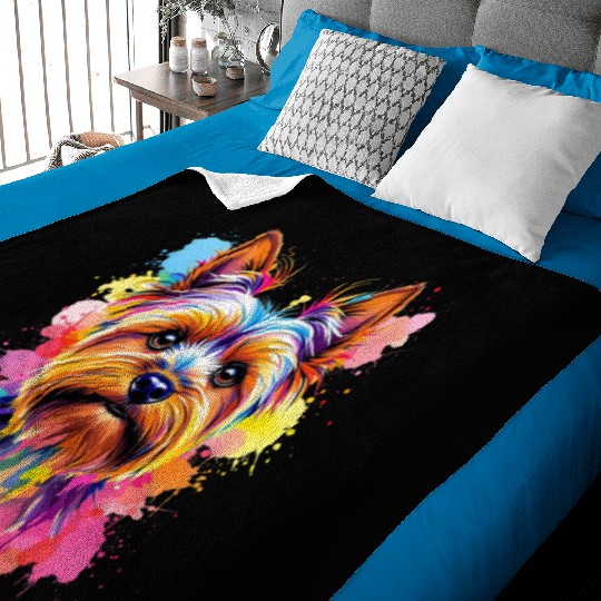 Vibrant Yorkie Portrait Art Baby Blankets