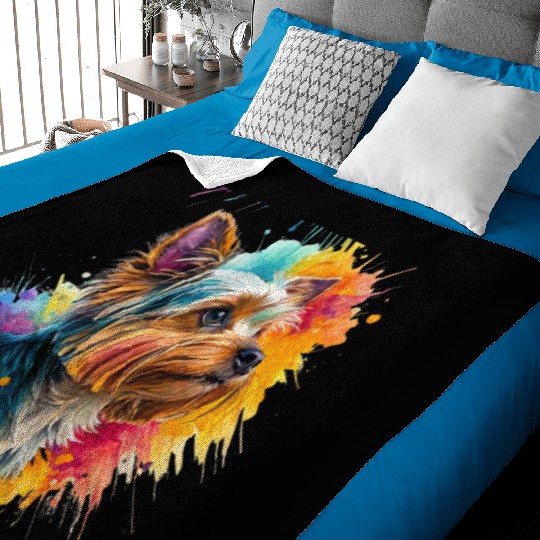 Vibrant Yorkie Watercolor Portrait Baby Blankets