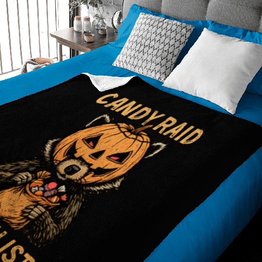 Candy Raid Specialist Halloween Raccoon Pumpkin Baby Blankets