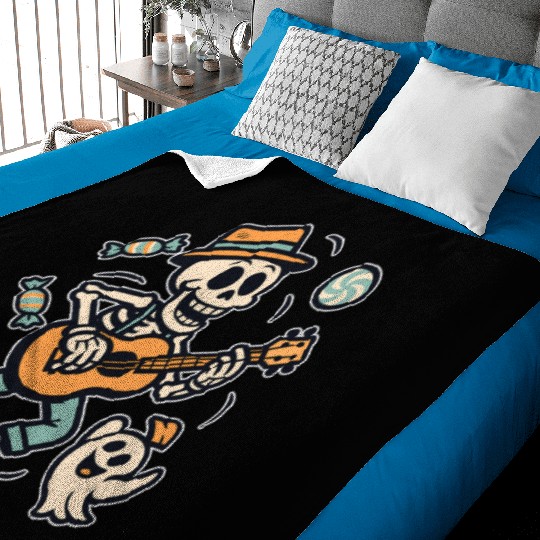 Skeleton Playing Guitar with Ghost Baby Blankets