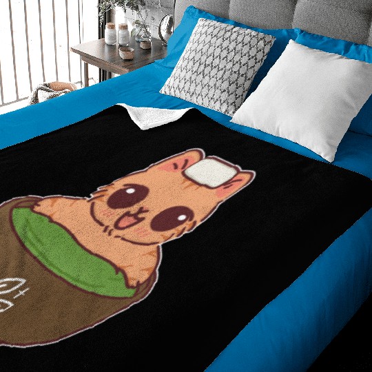 Kawaii Cat in Matcha Onsen Baby Blankets