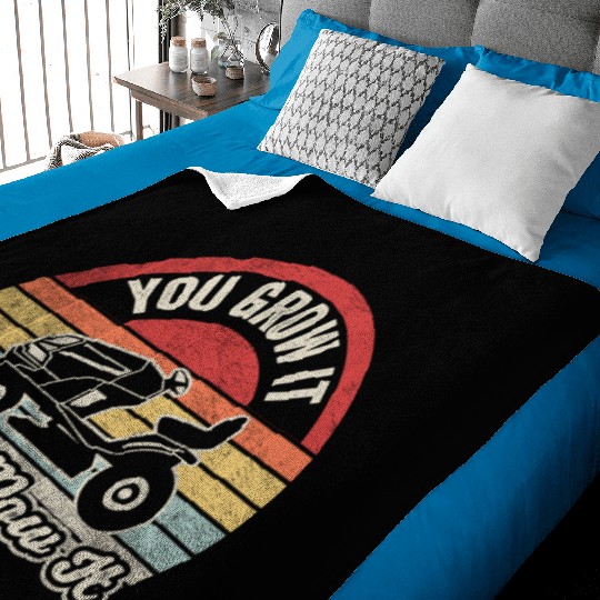 You Grow It I'll Mow It Lawn Mowing Retro Vintage Baby Blankets