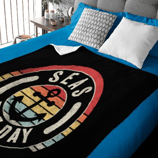 Seas Day Teal Nautical Anchor Funny Cruise Retro Baby Blankets