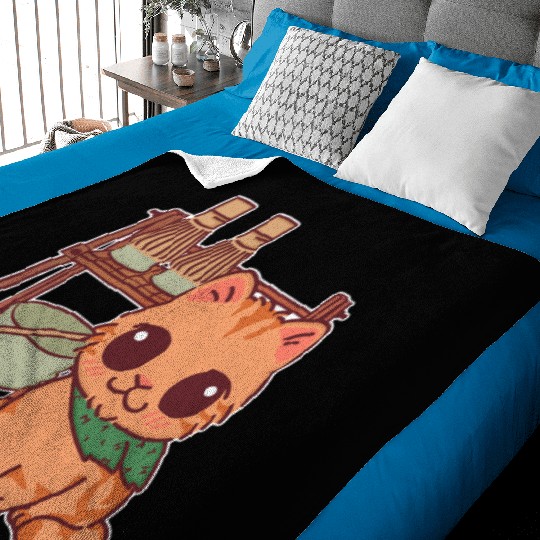 Kawaii Cat at Matcha Station Baby Blankets