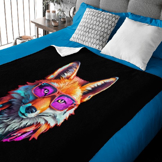 Vibrant Fox with Sunglasses Design Baby Blankets