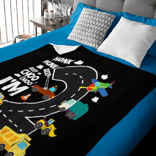 Kids Birthday 2 Traffic Vehicles Number Two Design Baby Blankets