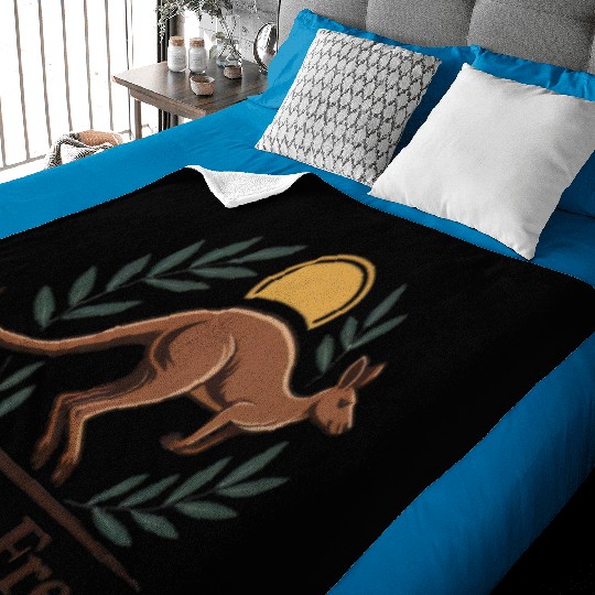 Kangaroo Embrace with Nature Motif Baby Blankets