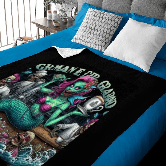 Mermaid Bar Scene with Zombies Baby Blankets
