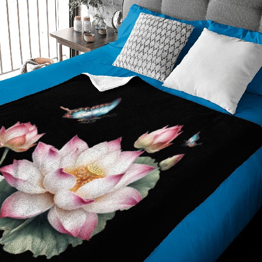 Light Pink Lotus and Butterflies  Baby Blankets