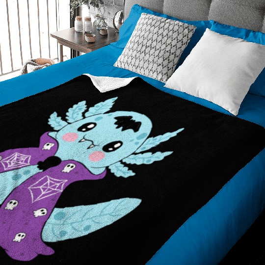 Cute Blue Vampire Axolotl Baby Blankets