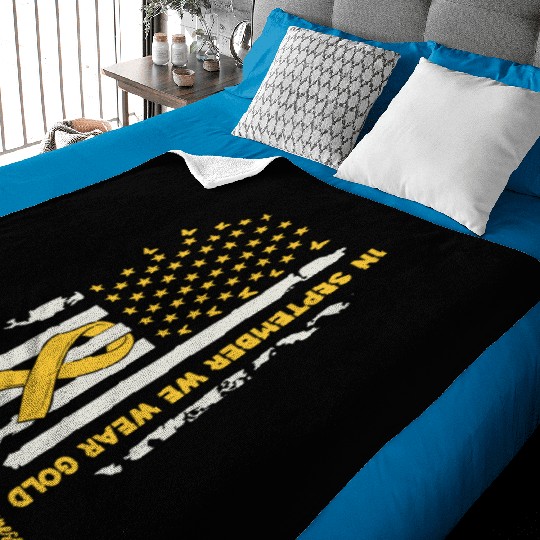 In September We Wear Gold Us Flag Childhood Cancer Baby Blankets
