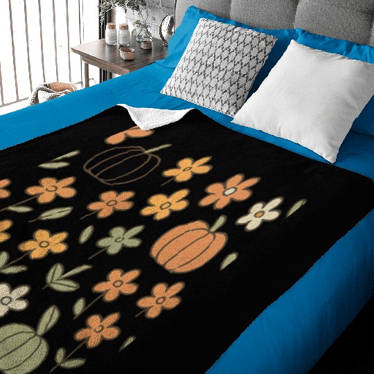 Autumn Pumpkin and Floral Pattern Baby Blankets