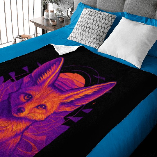 Neon Fox Constellation Art Baby Blankets
