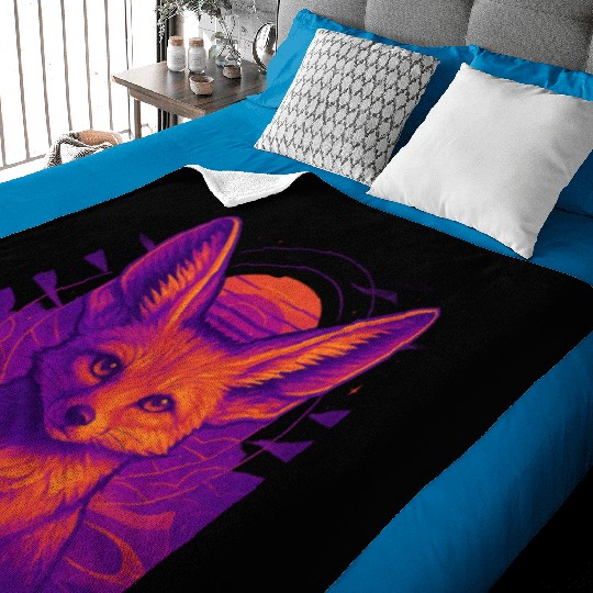 Neon Fox Constellation Art Baby Blankets