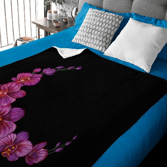 Violet Moon Orchid Flower branch illustration Baby Blankets