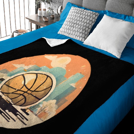 Urban Basketball Sunset Scene Baby Blankets