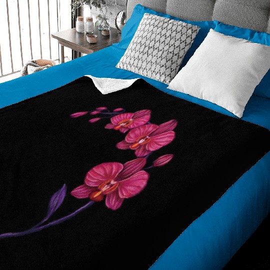 Elegant Violet Pink Orchid Flower Branch Design Baby Blankets