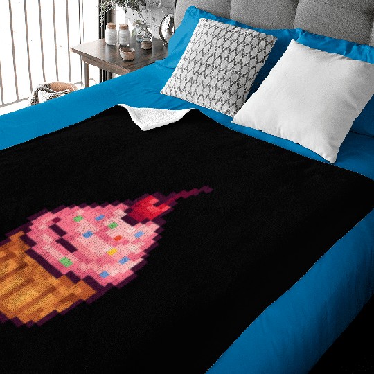 Pixel Art Cupcake with Cherry Baby Blankets