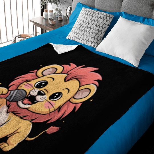 Lion Singing with Microphone Cute Cartoon for Baby Blankets