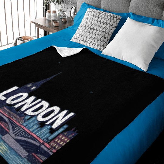 London Night Skyline Illustration Baby Blankets