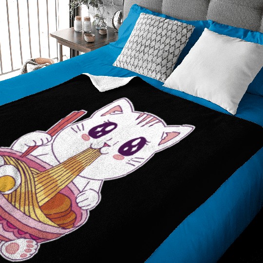 Cute Kawaii Cat Eating Ramen  Baby Blankets