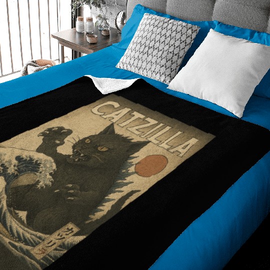Ukiyo-e Catzilla Retro Japanese Monster Cat Baby Blankets