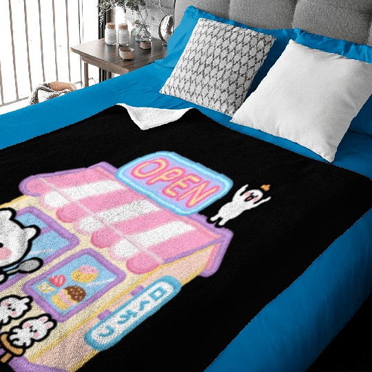 Kawaii Cat Ice Cream Shop Illustration Baby Blankets
