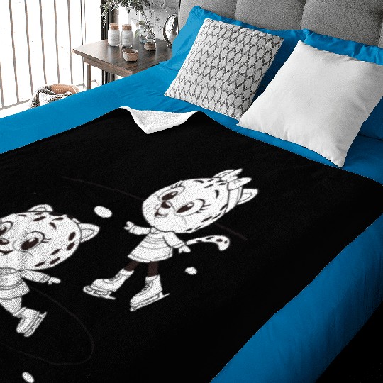 Black-and-White Leopard Cubs Ice Skating  Baby Blankets