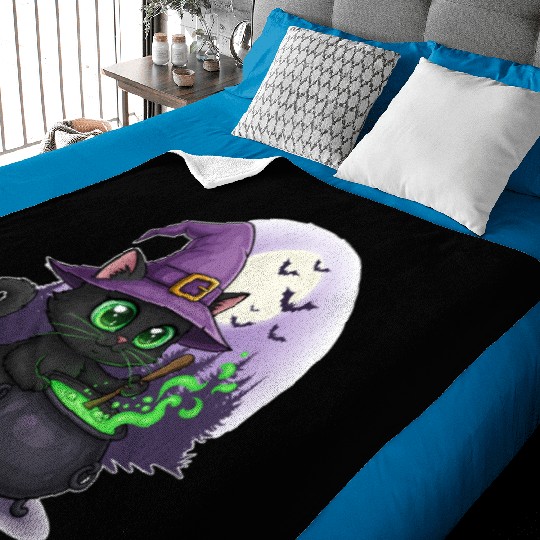 Enchanting Witch Cat Under Full Moon Baby Blankets
