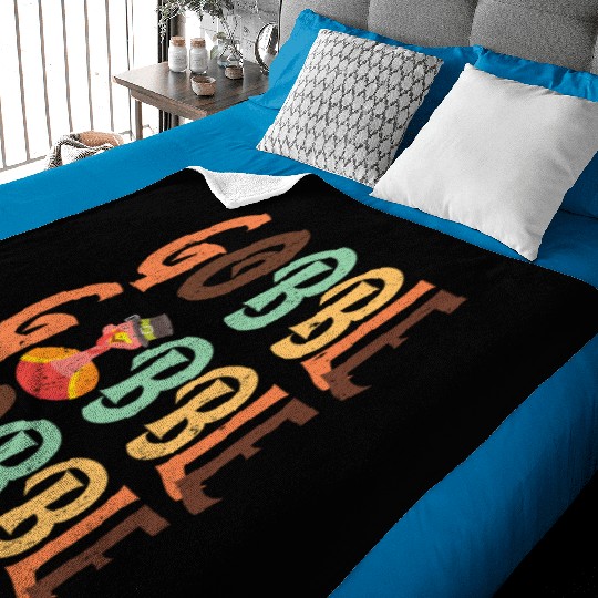 Festive Turkey and Gobble Text Pattern Baby Blankets