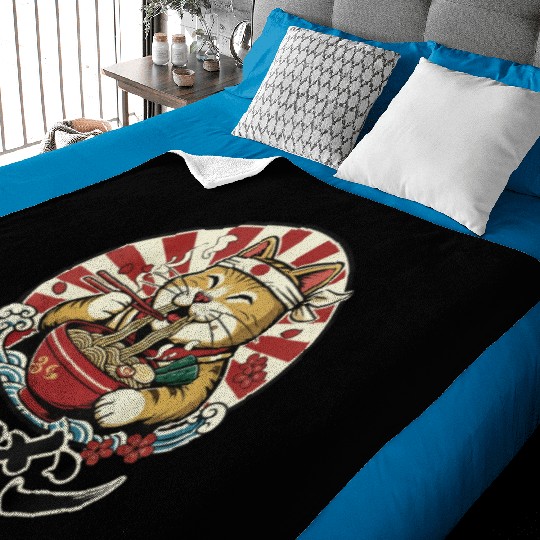 Victory Cat Ramen Illustration Baby Blankets
