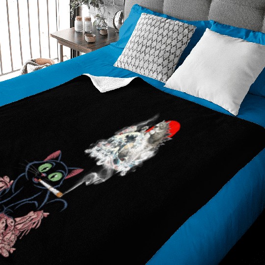 Black Cat Smoking Cigarette Catzilla Baby Blankets