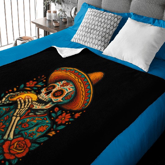 Day of the Dead Skeleton Eating Taco Mexican Folk  Baby Blankets