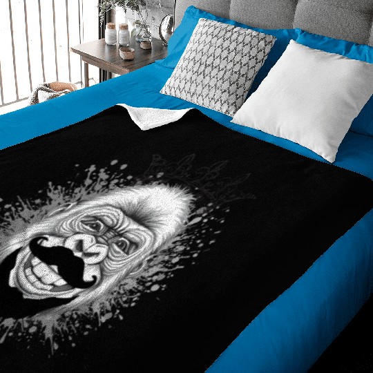 Regal Gorilla with Crown and Mustache Baby Blankets