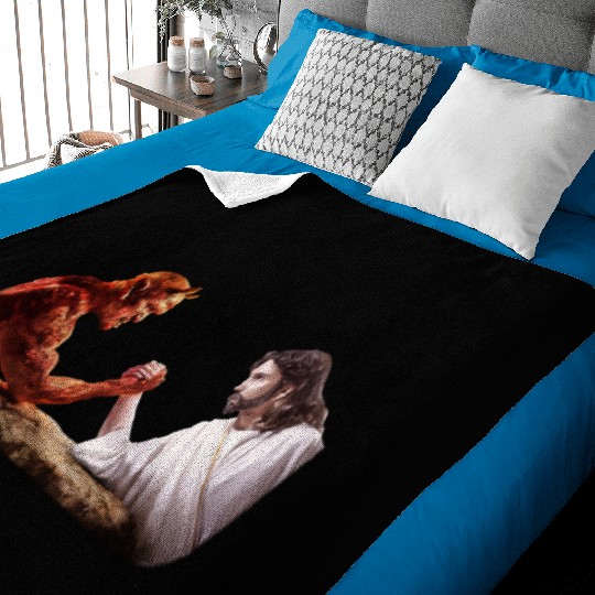 God arm wrestling Satan Baby Blankets