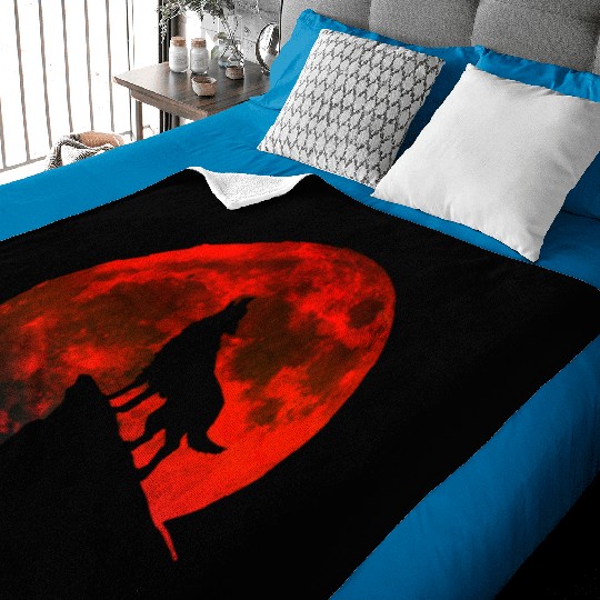 Howling wolf full blood moon space galaxy gift dog Baby Blankets