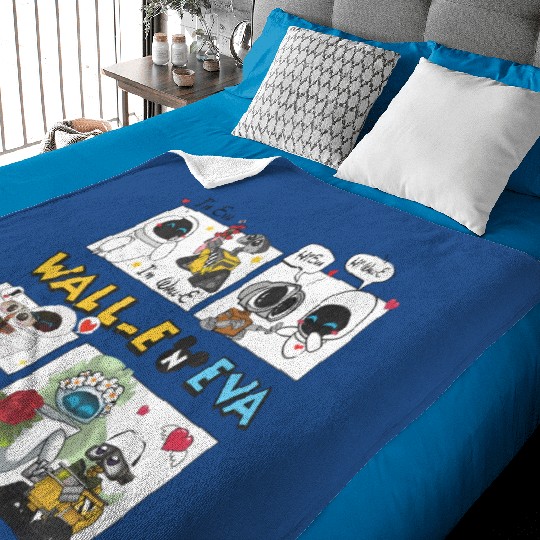 Disney Wall-E And Eva Vintage Baby Blankets, Disney Couples Baby Blankets, Magic Kingdom Holiday Couple Baby Blankets