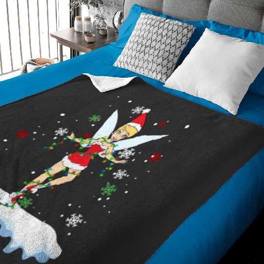 Disney Santa Tinker Bell Christmas Lights Baby Blankets, Peter Pan Tinker Bell Snow Baby Blankets