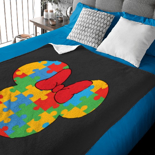 Disneyland Autism Awareness Baby Blankets, Disney World Minnie Autism Puzzle Baby Blankets