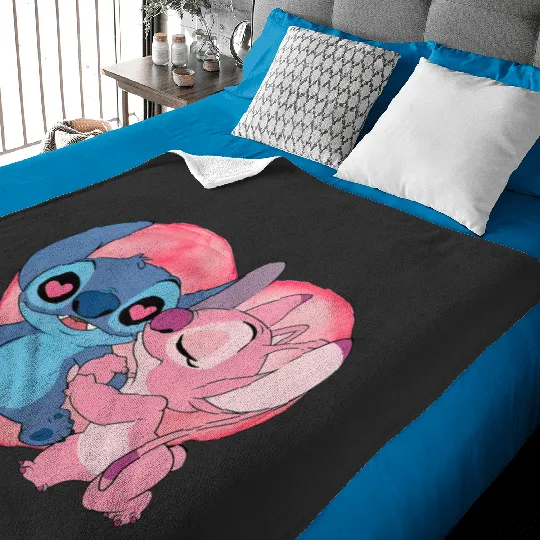Disney Stitch And Angel Valentine's Day Baby Blankets, Lilo and Stitch Valentine Couple Baby Blankets