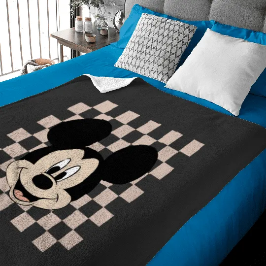 Mickey Checkered  Baby Blankets, Vintage Mickey Mouse Baby Blankets, Disney Family Trip Baby Blankets